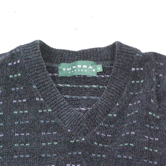 Tundra Mens Navy Blue Patterned V-Neck Sweater Size Large - Picture 2 of 4